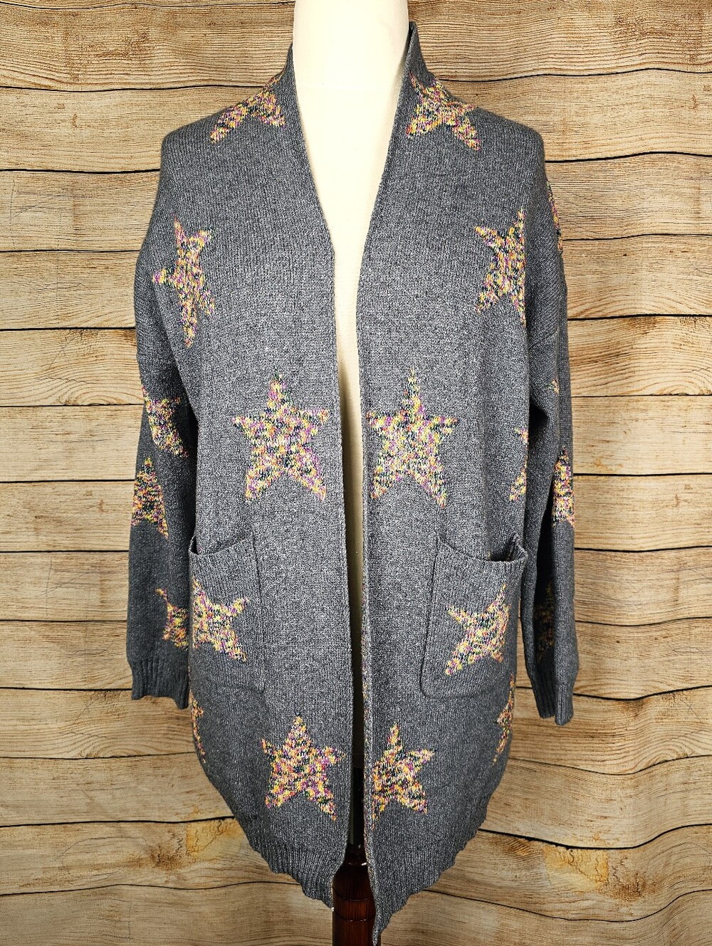 Entro Star Pattern Open Cardigan Sweater Size Medium